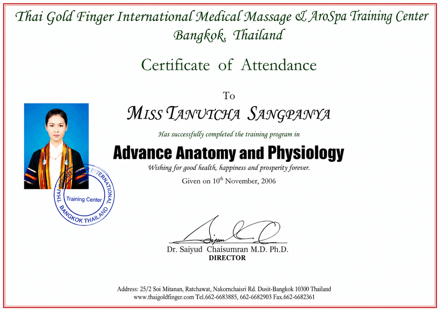 Certificado Advance Anatomy and Physiology de Tanutcha Sangpanya